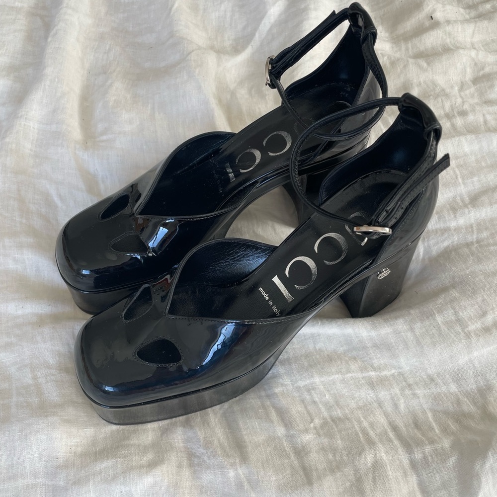 Gucci Vernice Black Patent Leather Platforms